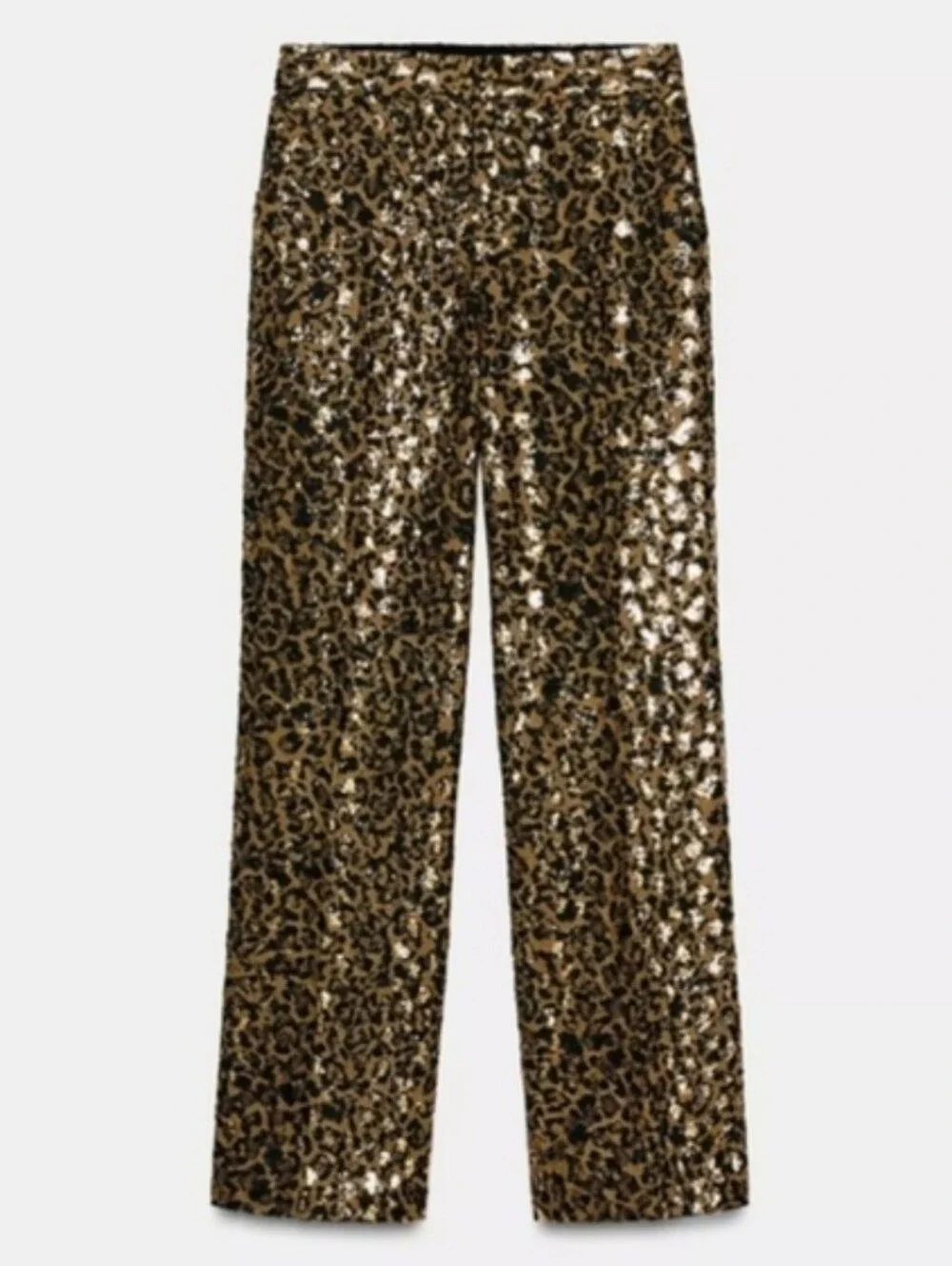 ZARA ANIMAL PRINT SEQUIN STRAIGHT LEG PANTS SIZE M
